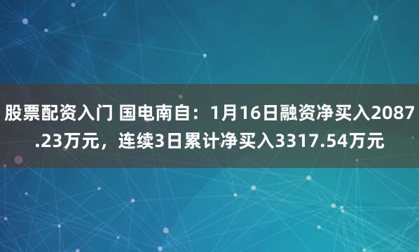 股票配资入门 国电南自：1月16日融资净买入2087.23万元，连续3日累计净买入3317.54万元